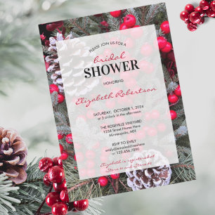 Bridal Shower Winter Berries Pinecone themed Invitation