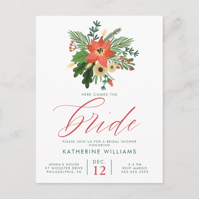 BRIDAL SHOWER | Winter Christmas Bouquet Postcard (Front)