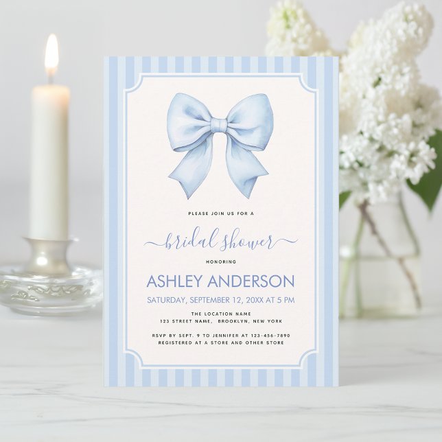 Bridal Shower with Blue Bow and Stripes Invitation (Creator Uploaded)