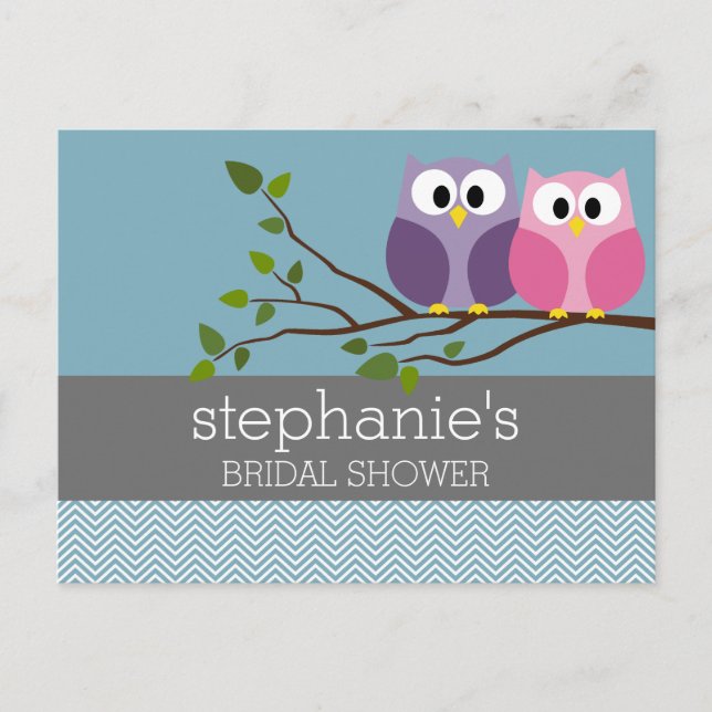 Bridal Shower with Owl Couple on Branch Invitation Postcard (Front)