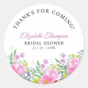 Bridal shower with wildflowers Pink Color Classic Round Sticker