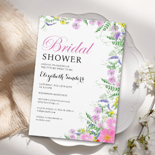 Bridal shower with wildflowers Pink Colors Invitation