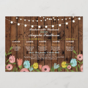 Bridal Shower Wood Floral Itinerary Bachelorette Invitation