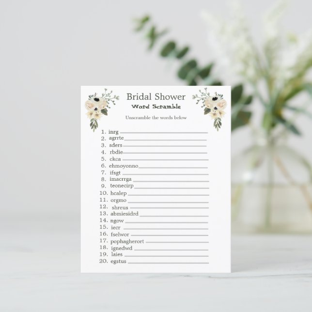Bridal Shower Word Scramble Game (Standing Front)