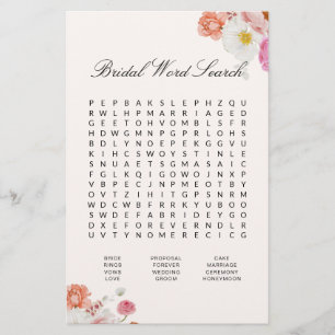 Bridal Shower Word Search Floral Game Card