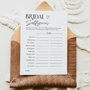 Bridal Shower Word Trivia Party Game Card