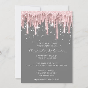 Bridal Sweet 16th  Drip Rose Glitter Grey Pink  Invitation