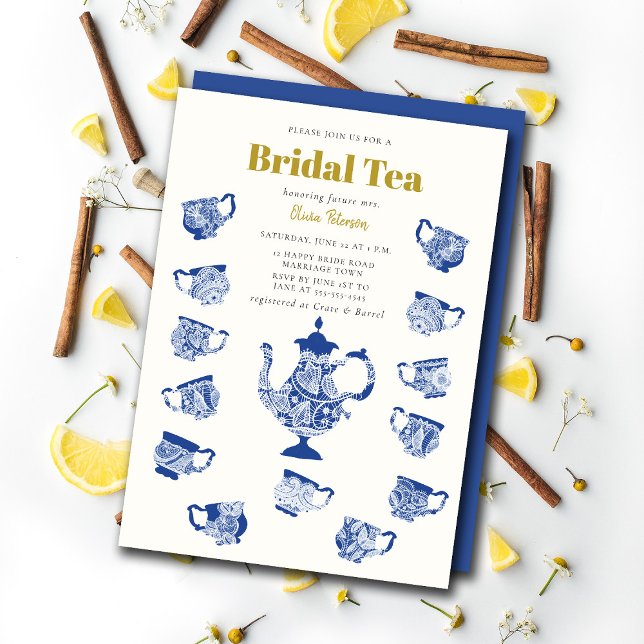 Bridal Tea Chinoiserie Lace Modern Navy Shower Invitation (Creator Uploaded)