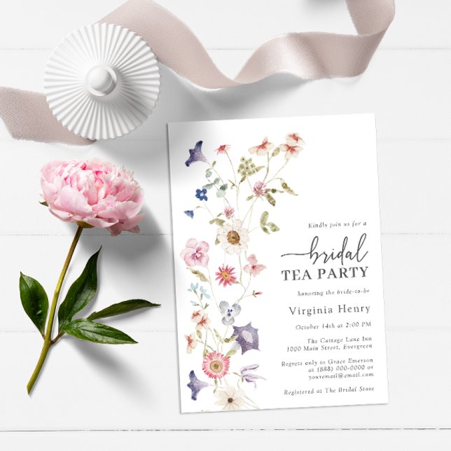 Bridal Tea Floral Invitation (Wildflower Tea Party Bridal Shower Wedding Invitation by Painted Paperie)