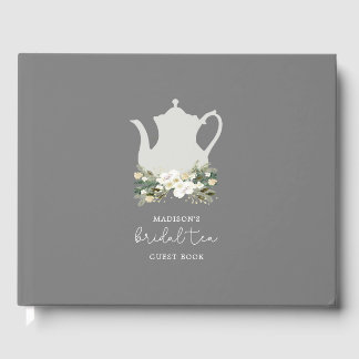 Bridal Tea Grey Watercolor Flowers Guest Book