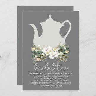 Bridal Tea Grey Watercolor Flowers Invitation