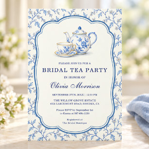 Bridal Tea Party Chinoiserie Blue Floral Shower Invitation