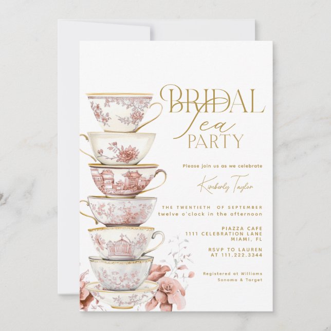 Bridal Tea Party Chinoiserie Pink Bridal Shower In Invitation (Front)