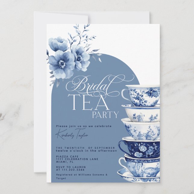 Bridal Tea Party Dusty Blue Chinoiserie Shower Invitation (Front)