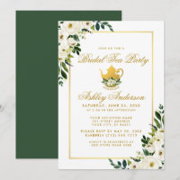 Bridal Tea Party Floral Green Gold Invitation G
