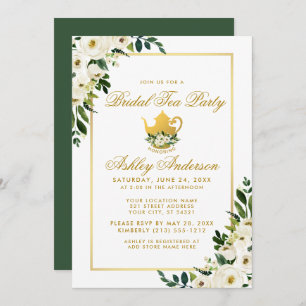 Bridal Tea Party Floral Green Gold  Invitation G
