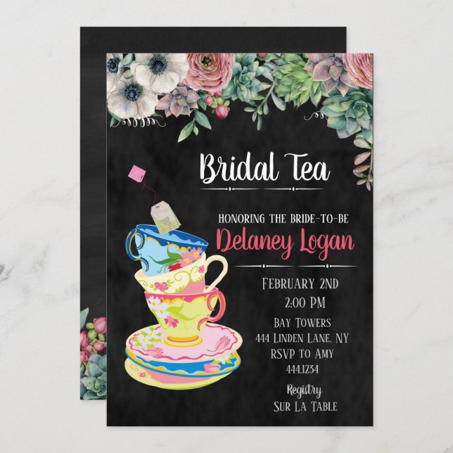 Bridal Tea Party floral Invitation (Front/Back)