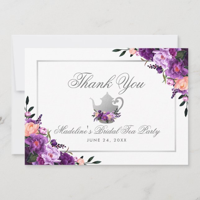 Bridal Tea Party Floral Purple Thank You (Front)