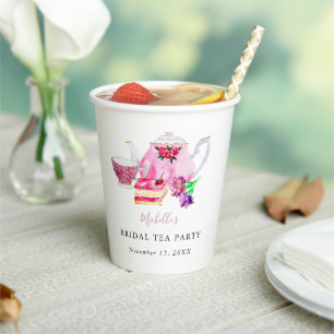 Bridal Tea Party Floral Teapot Elegant Party  Paper Cups
