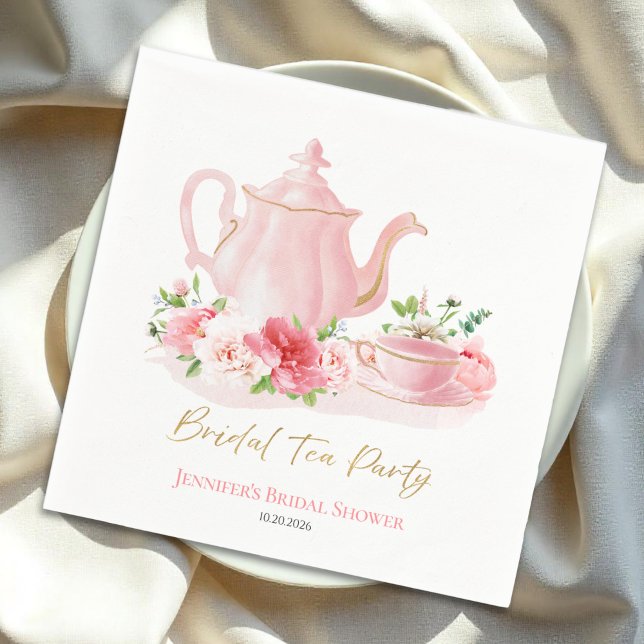Bridal Tea Party | Gilded Pink Bridal Shower Napkin (Creator Uploaded)
