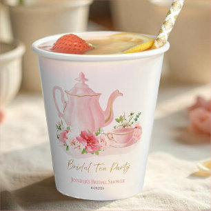 Bridal Tea Party   Gilded Pink Bridal Shower  Paper Cups