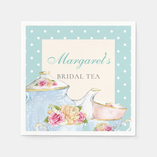 Bridal Tea Party Personalised Polka dot Napkin (Front)