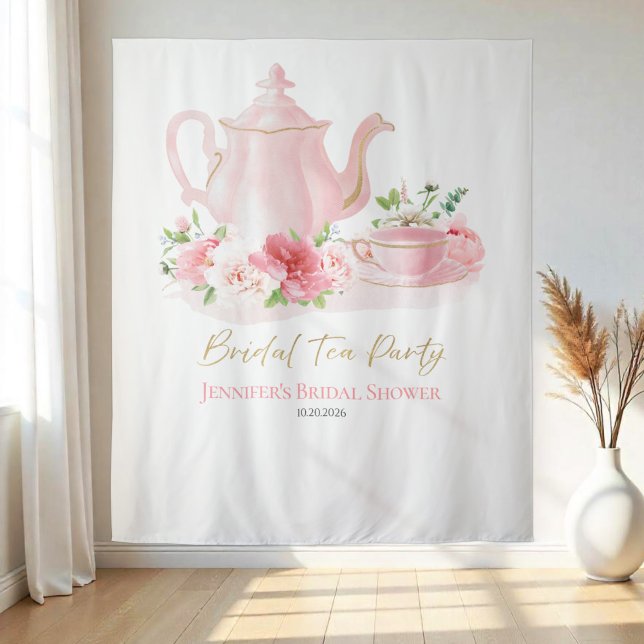 Bridal Tea Party | Pink Bridal Shower Backdrops Tapestry (Creator Uploaded)
