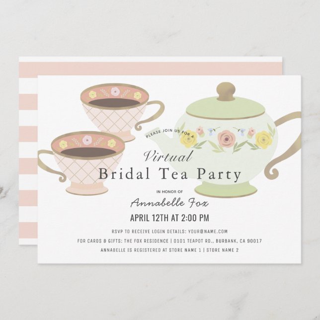 Bridal Tea Party Tea Pot VIrtual Bridal Shower Invitation (Front/Back)