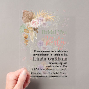 Bridal tea Party   Wildflower Boho Bridal Shower Acrylic Invitations