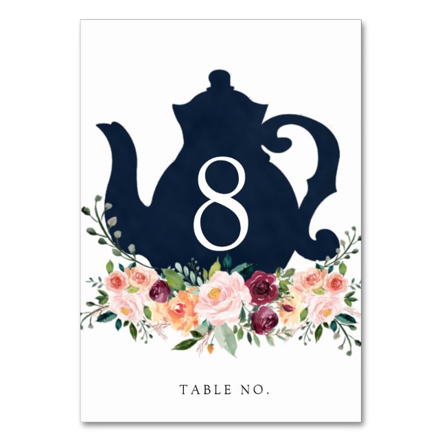 Bridal Tea Shower Teapot Table Number (Front)
