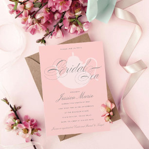 Bridal Tea Silver Tea Pot Elegant Bridal Shower In Invitation