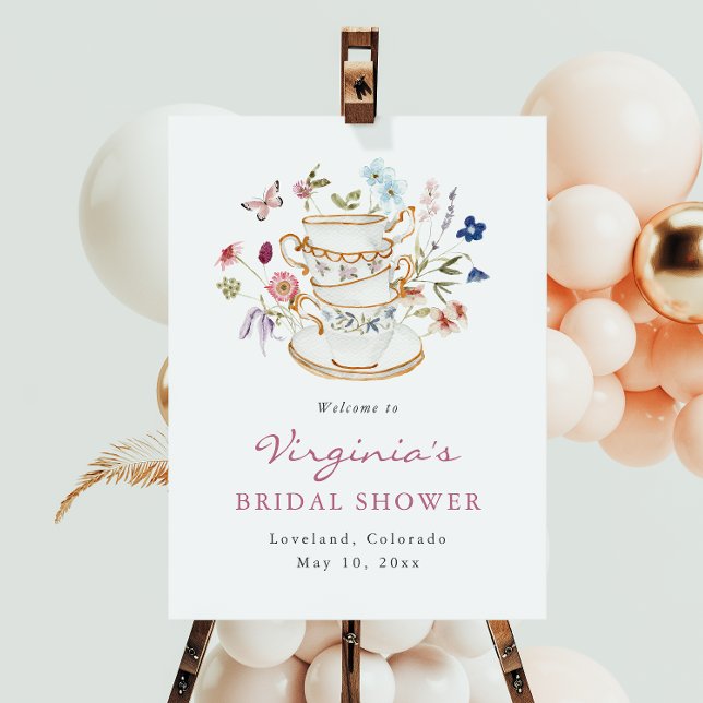 Bridal Tea Welcome Poster (Elegant Floral Bridal Tea Welcome Poster by Painted Paperie
)