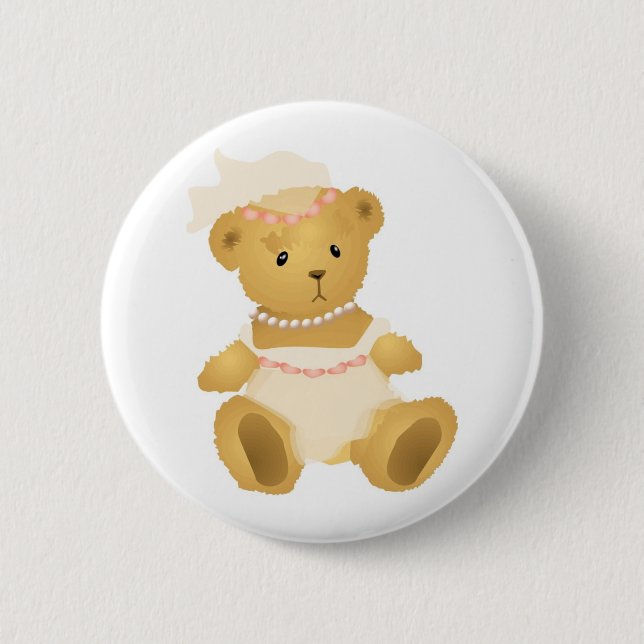 Bridal Teddy Bear 6 Cm Round Badge (Front)