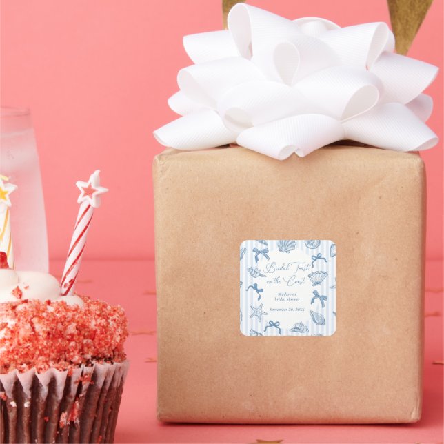 Bridal Toast On The Coast Seashells Bridal Shower Square Sticker (Party)