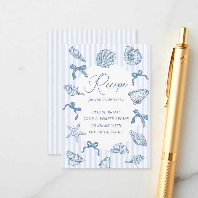 Bridal Toast On The Coast Seashells Recipe Bridal Enclosure Card (Front/Back In Situ)