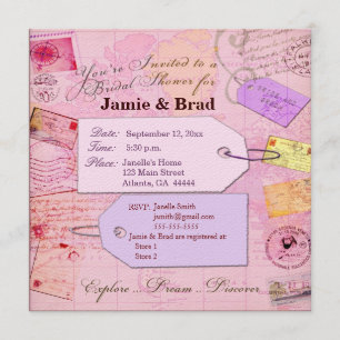 Bridal Travel Shower theme in pink and purple Invitation