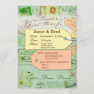 Bridal Travel Shower theme in seafoam and coral Invitation