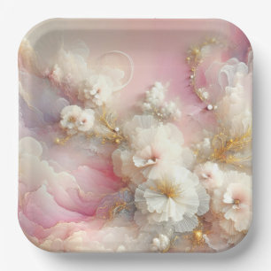 Bridal Tulle Floral Abstract Paper Plate