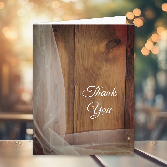 Bridal Veil and Barn Wood Country Thank You Note Card (Creator Uploaded)