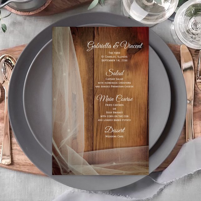 Bridal Veil and Barn Wood Country Wedding Menu (Creator Uploaded)