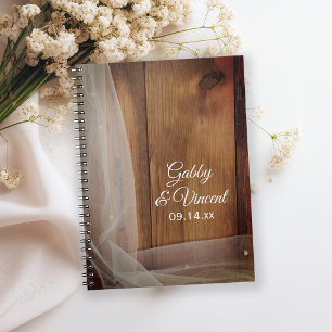 Bridal Veil and Barn Wood Country Wedding Spiral Notebook