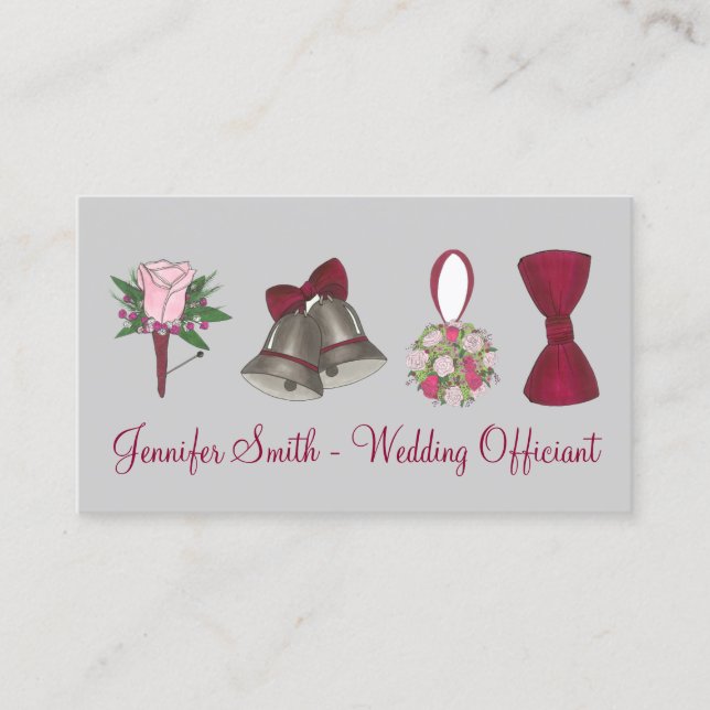 Bridal Wedding Bell Floral Bow Pastor Officiant Business Card (Front)