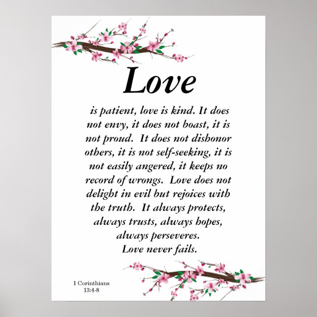 Bridal Wedding Cherry Blossom Love Is Patient  Poster (Front)