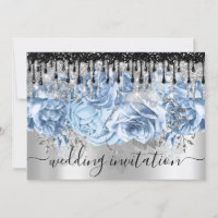 Bridal Wedding Glitter Drips Blue Silver Grey Invi