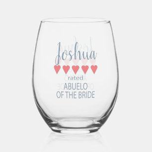 Bridal & Wedding Party 5 Heart Abuelo of Bride Stemless Wine Glass