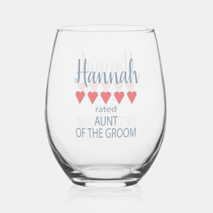Bridal & Wedding Party 5 Heart Aunt of Groom Stemless Wine Glass