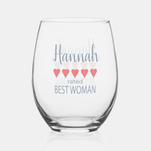 Bridal & Wedding Party 5 Heart Best Woman Stemless Wine Glass