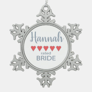 Bridal & Wedding Party 5 Heart Bride Snowflake Pewter Christmas Ornament
