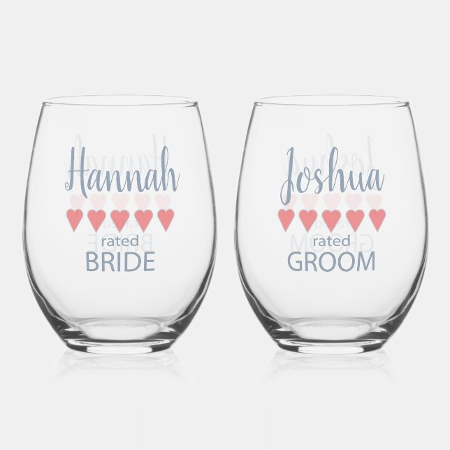 Bridal & Wedding Party 5 Heart Bride Stemless Wine Glass (Front)