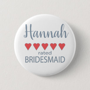 Bridal & Wedding Party 5 Heart Bridesmaid 6 Cm Round Badge